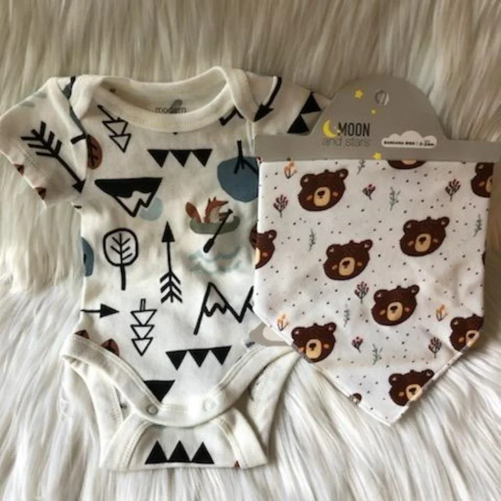 Woodland Critter Baby Onesie/Bib Set